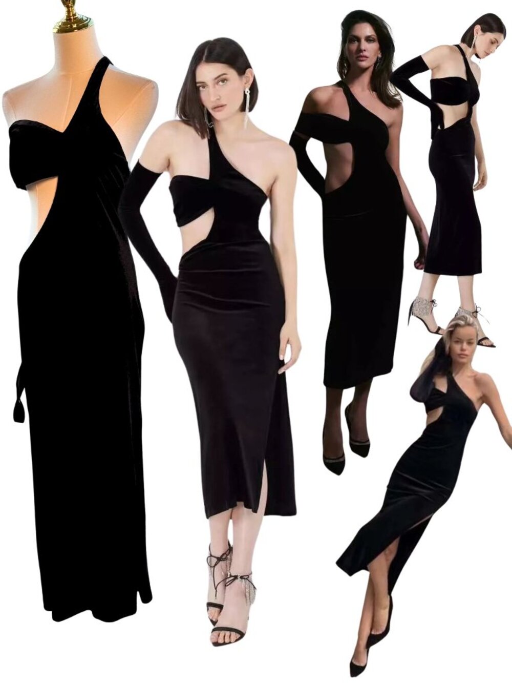 🆕 BCBGMAXAZRIA 🧿 NWOT Domenico Asymmetrical Black Velvet Dress, Sz M
